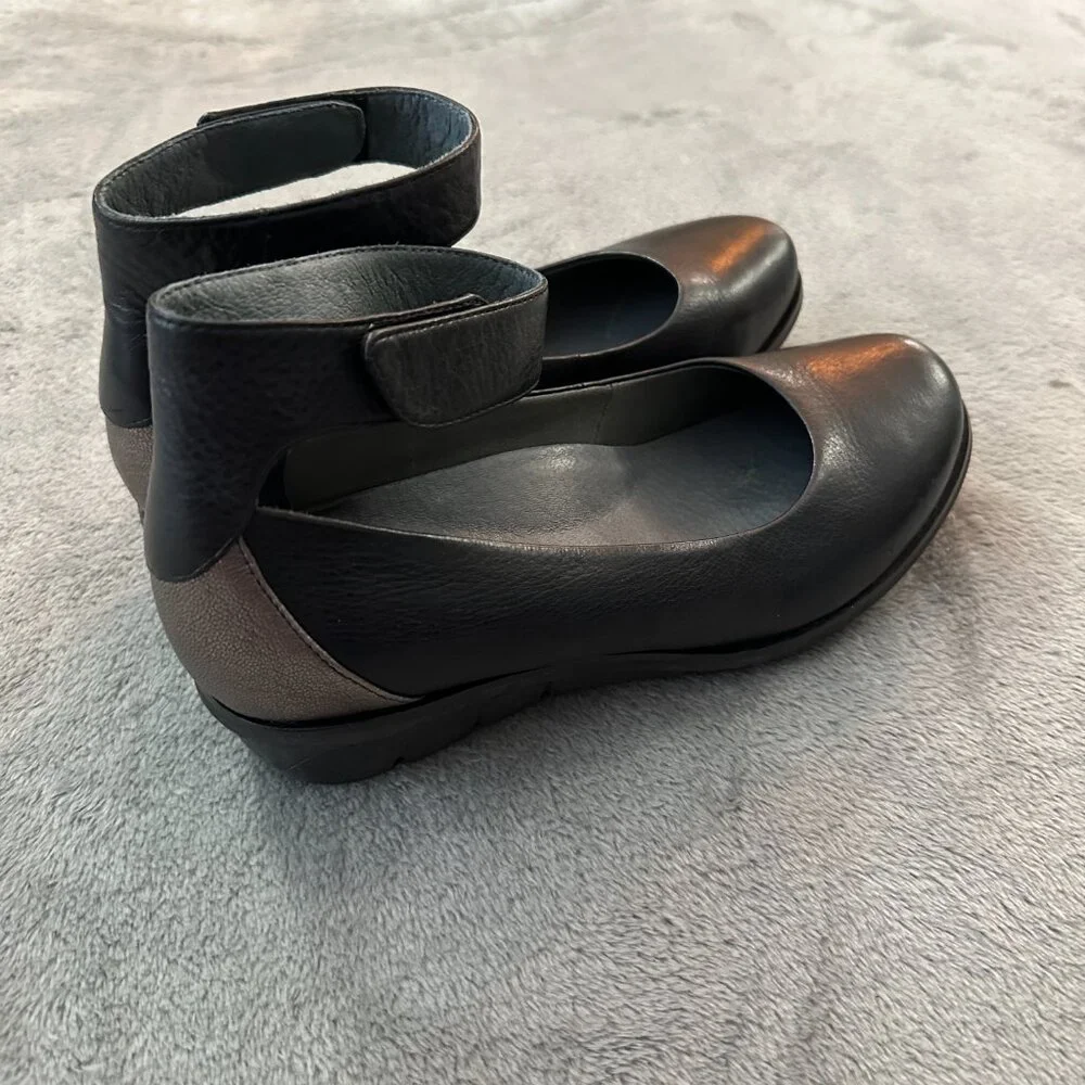 Dansko Jenna Ankle Strap Shoes 40 US 9.5 10 Black Leather Wedge - Picture 2 of 7